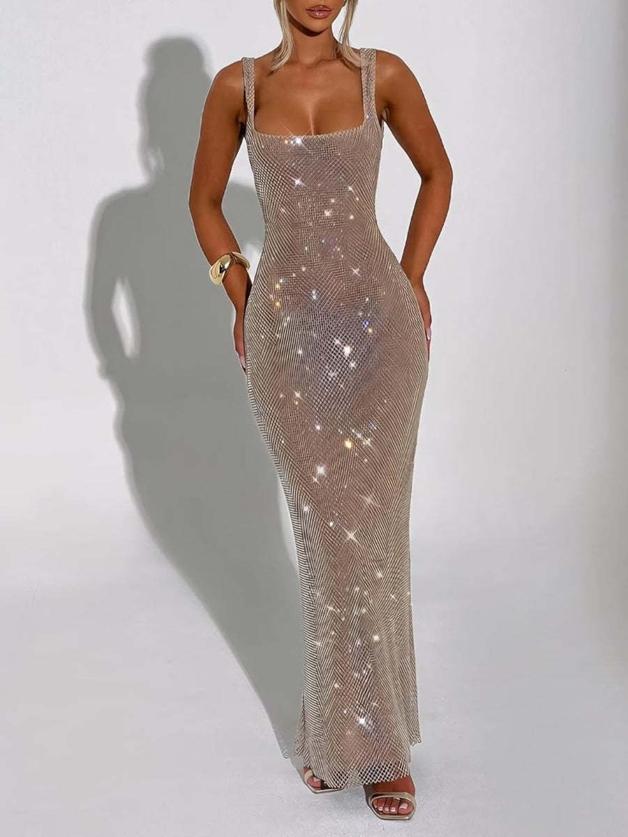 Square Neck Sequined Cocktail Dresses with Sparkling Sheath/Column and Opened Back
