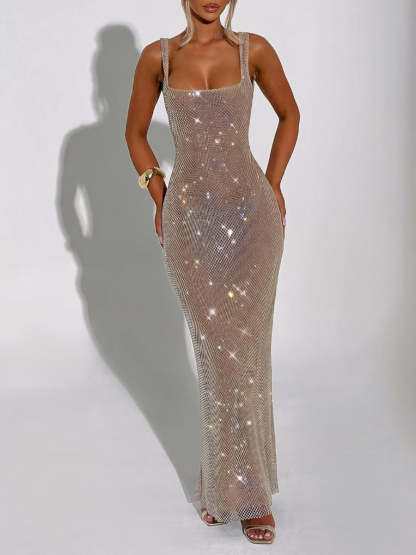 Square Neck Sequined Cocktail Dresses with Sparkling Sheath/Column and Opened Back