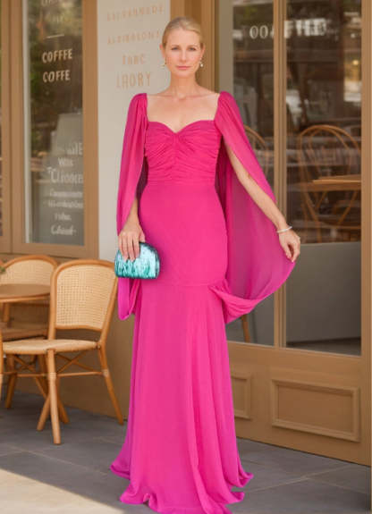 Sweetheart Mermaid/Trumpet Prom Dress with Ruched Detail and Floor-Length Cape