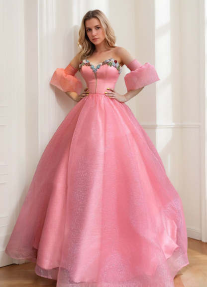 Elegant Strapless Sleeveless Prom Ball Gown Featuring Embroidery and Ruffles