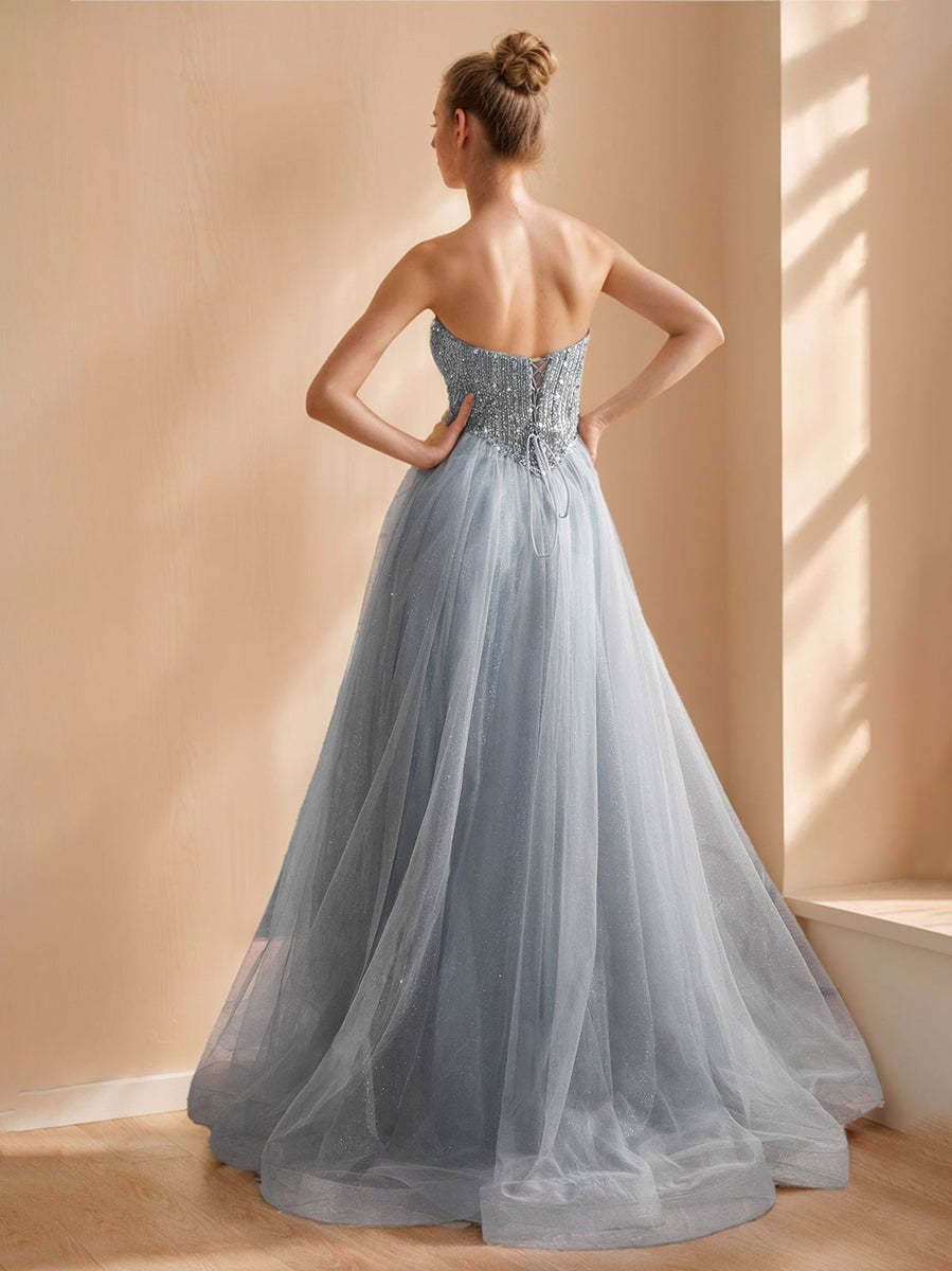 Sparkling Strapless Sleeveless A-Line/Princess Floor-Length Prom Dress with Sequins