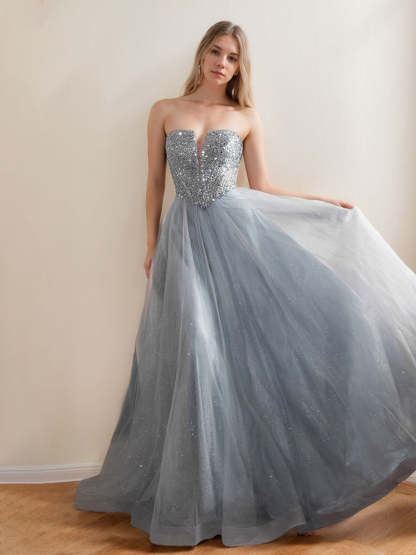 Sparkling Strapless Sleeveless A-Line/Princess Floor-Length Prom Dress with Sequins