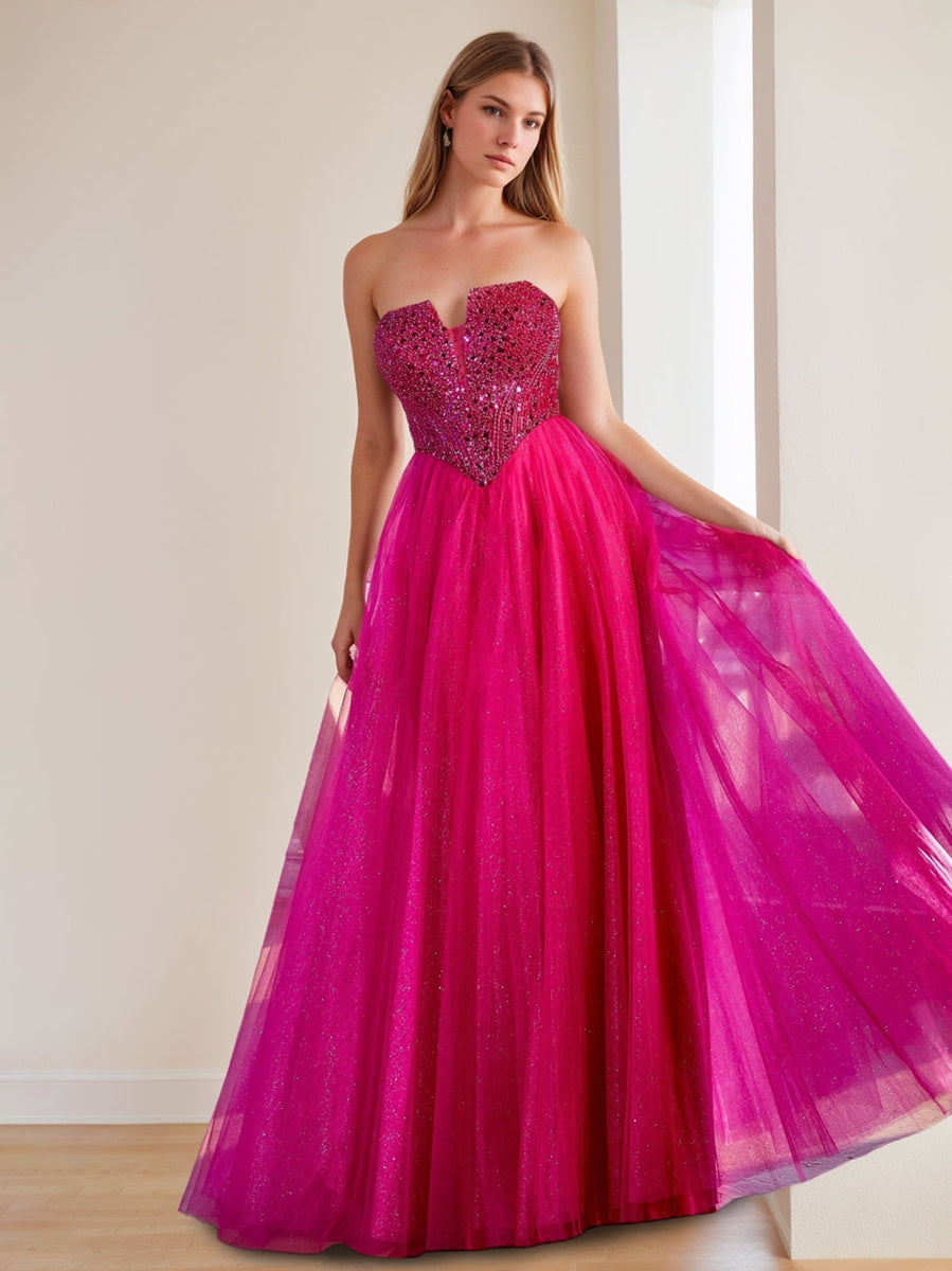 Sparkling Strapless Sleeveless A-Line/Princess Floor-Length Prom Dress with Sequins