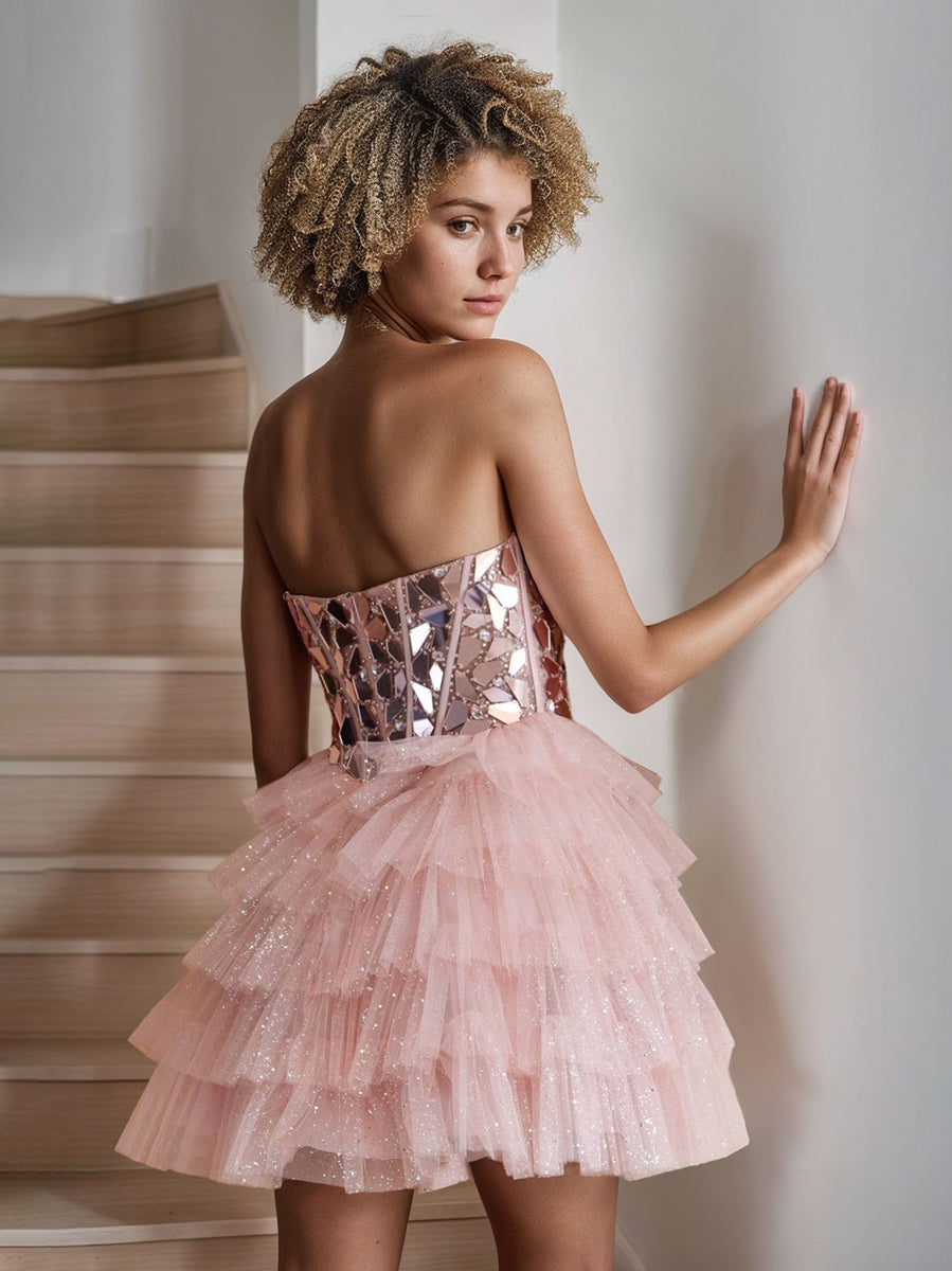 Sweetheart A-Line Princess Mini Cocktail Dress with Sequins and Ruffles