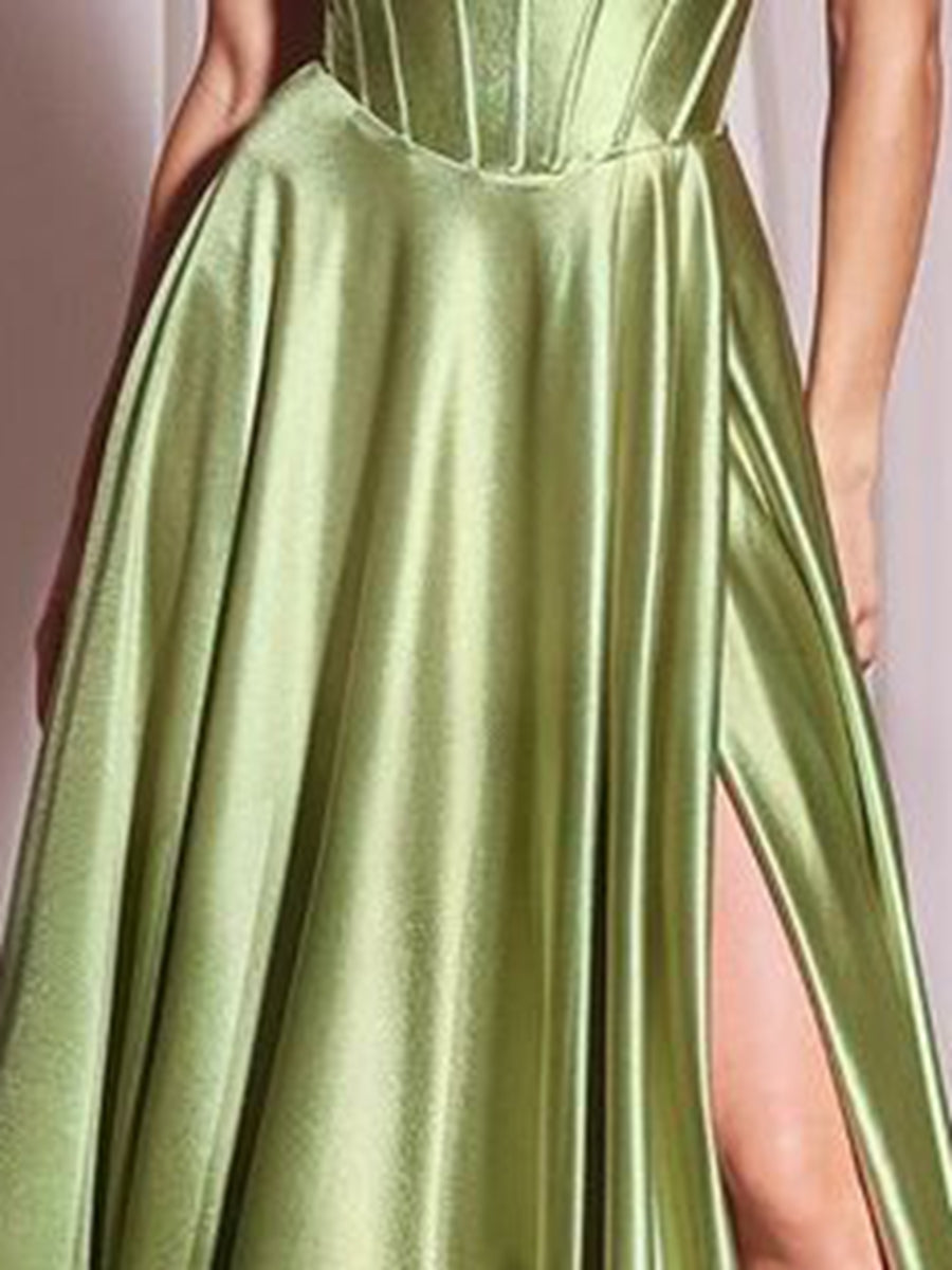 Strapless Sweetheart A-Line Princess Prom Dress with Front Split and Ruffle