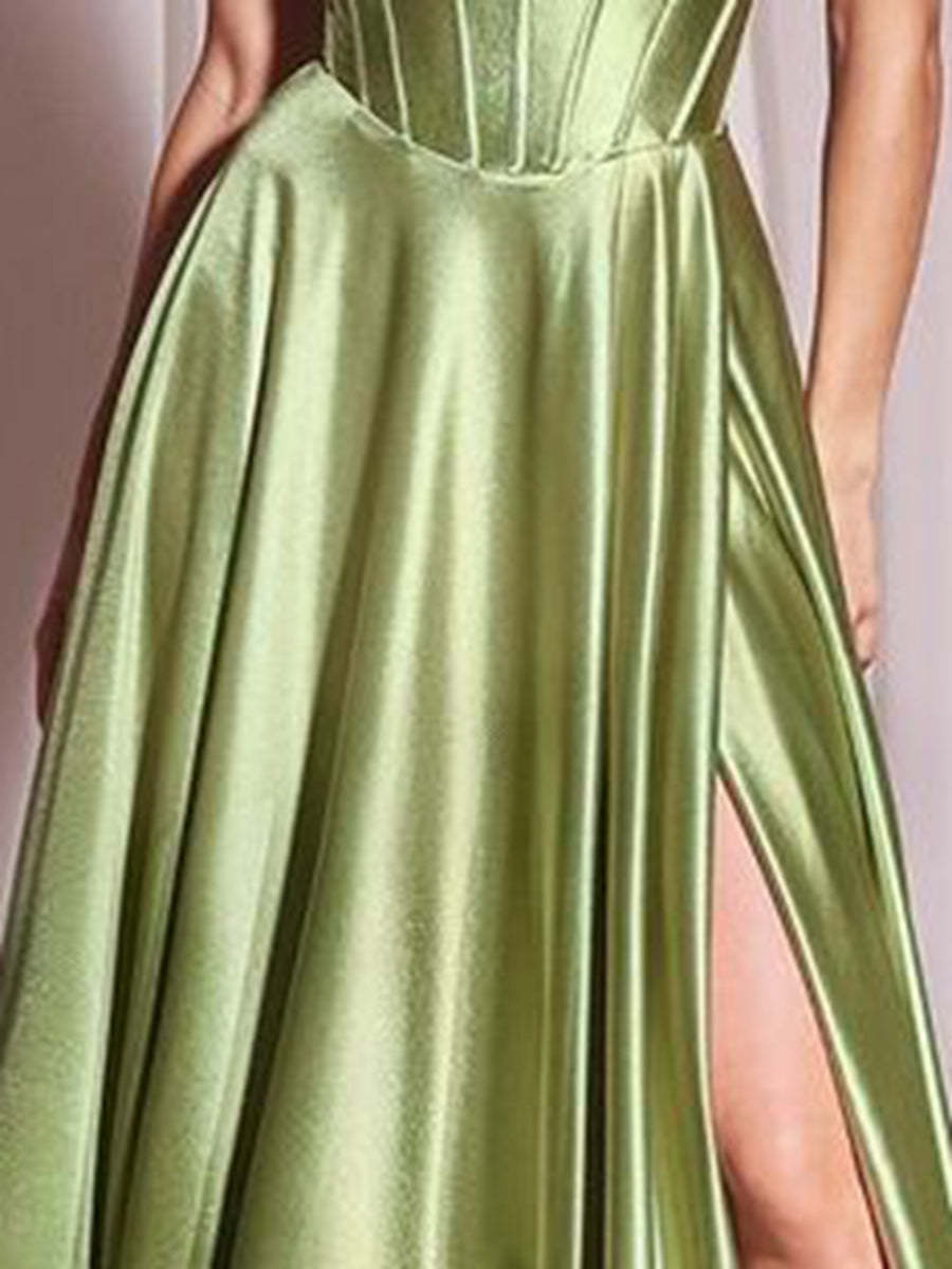 Strapless Sweetheart A-Line Princess Prom Dress with Front Split and Ruffle