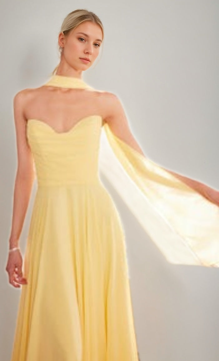 Strapless Sweetheart A-Line Princess Floor-Length Prom Dress with Backless Lace-up and Ribbon