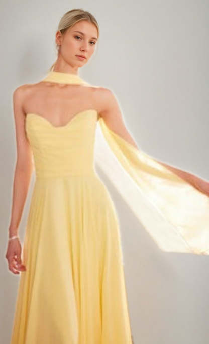 Strapless Sweetheart A-Line Princess Floor-Length Prom Dress with Backless Lace-up and Ribbon