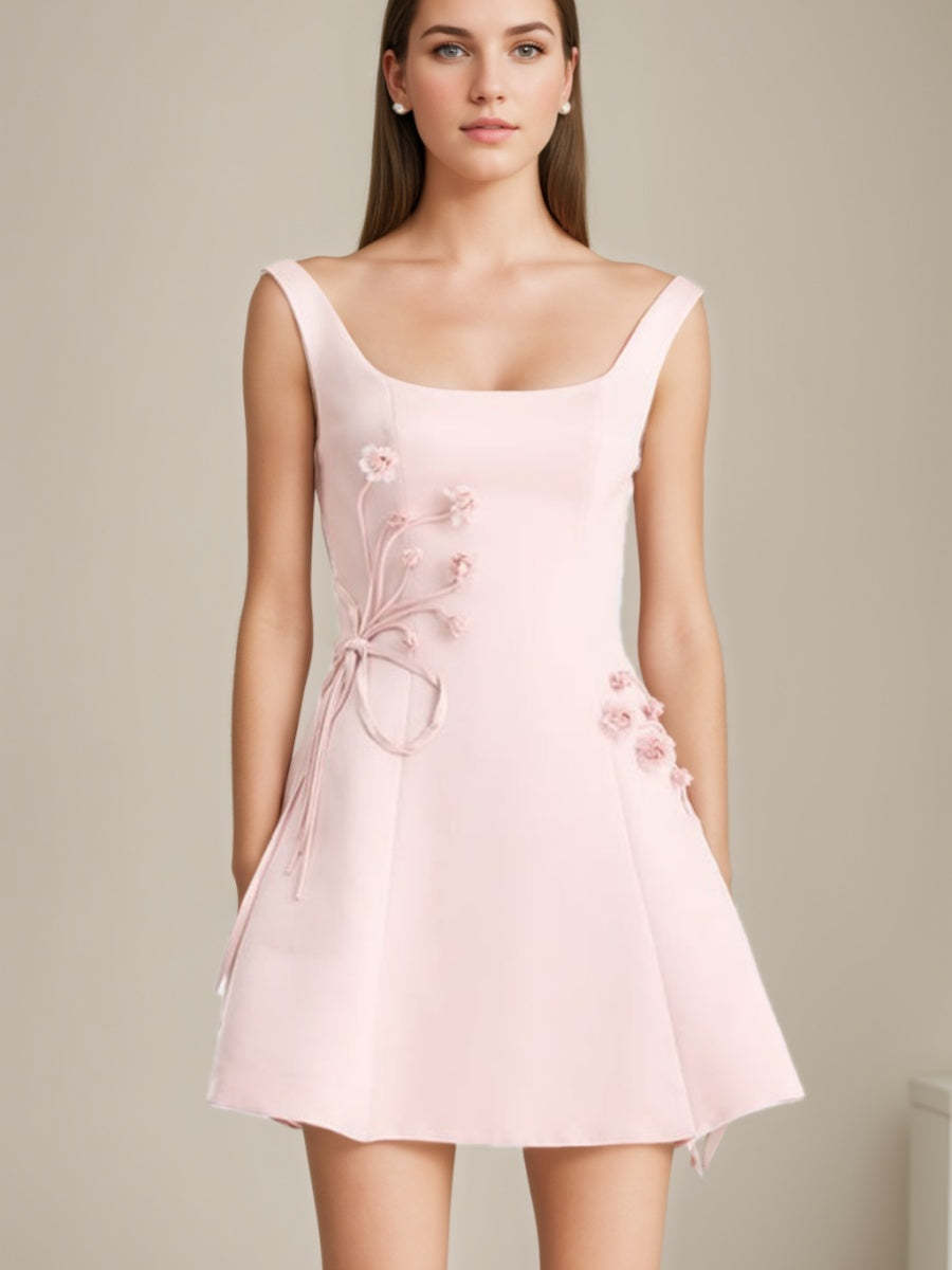 Simple Mini A-Line Cocktail Dresses with Princess Scoop Neckline and Embroidered Bows & Flowers