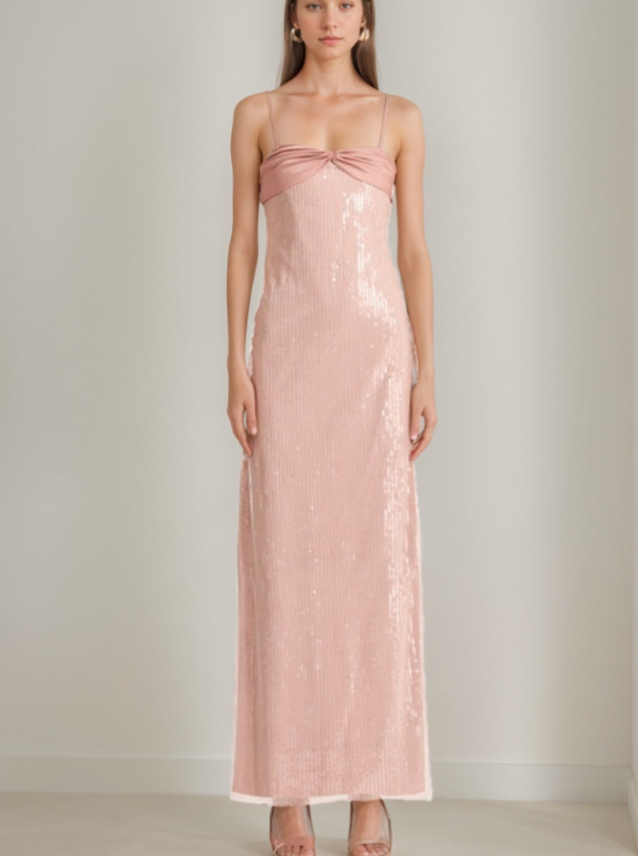 Backless Ankle-Length Prom Dresses with Spaghetti Straps and Sequins Ruched Sheath/Column Design