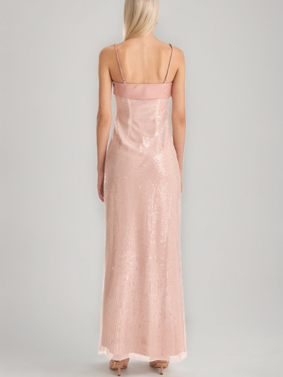 Backless Ankle-Length Prom Dresses with Spaghetti Straps and Sequins Ruched Sheath/Column Design