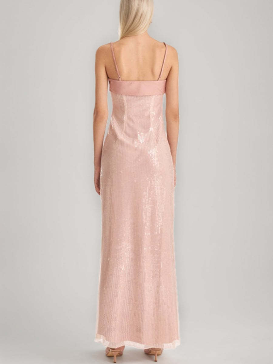 Backless Ankle-Length Prom Dresses with Spaghetti Straps and Sequins Ruched Sheath/Column Design