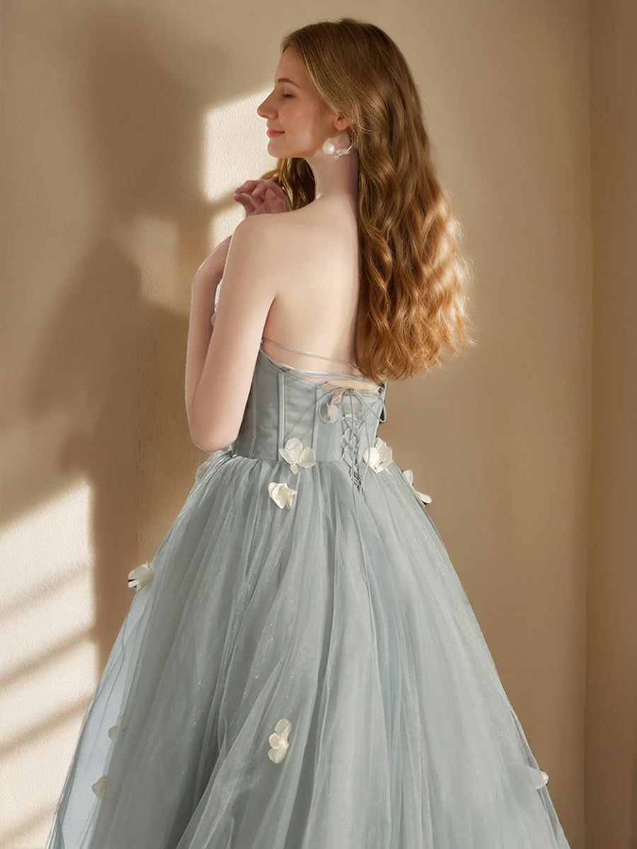 Sweetheart Princess A-Line Sleeveless Prom Dress with Pleated Tulle and Embroidery