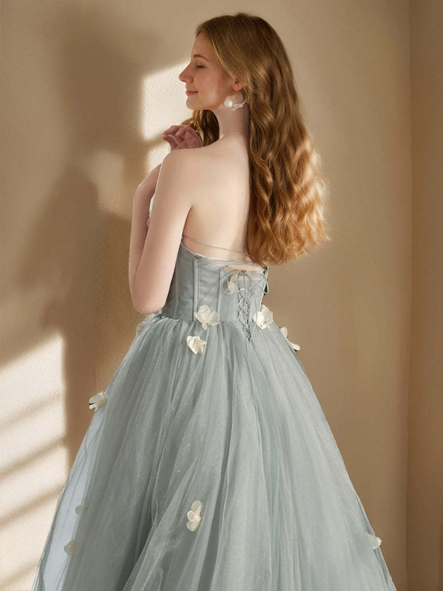 Sweetheart Princess A-Line Sleeveless Prom Dress with Pleated Tulle and Embroidery