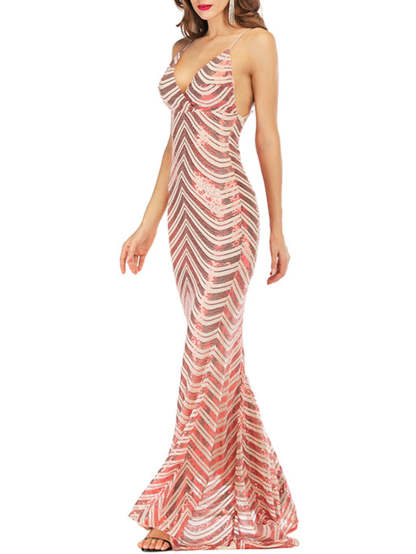 Retro Prom Dresses with Spaghetti Straps Floor-Length Sheath/Column Design Stripe & Opened Back