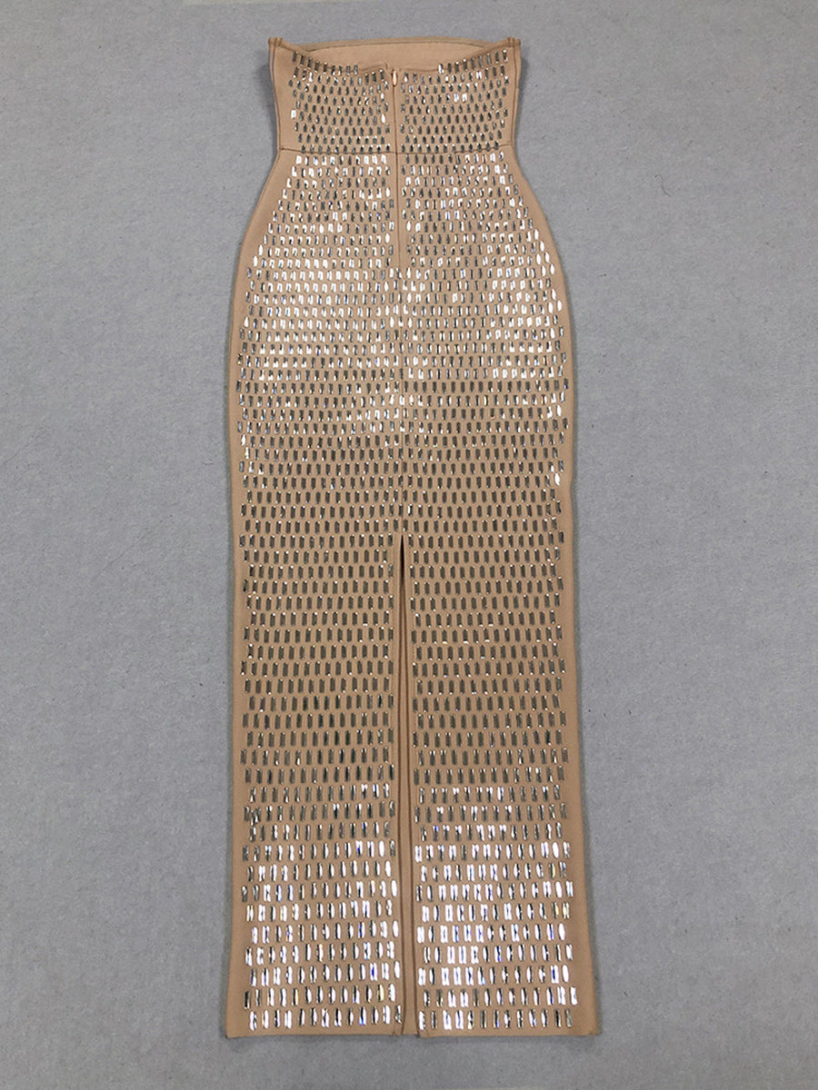 Strapless Luxurious Long Prom Dress with Rhinestone Sheath/Column Design