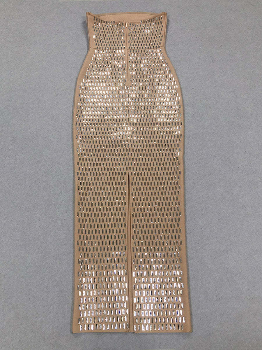 Strapless Luxurious Long Prom Dress with Rhinestone Sheath/Column Design