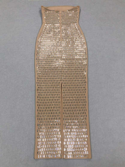 Strapless Luxurious Long Prom Dress with Rhinestone Sheath/Column Design