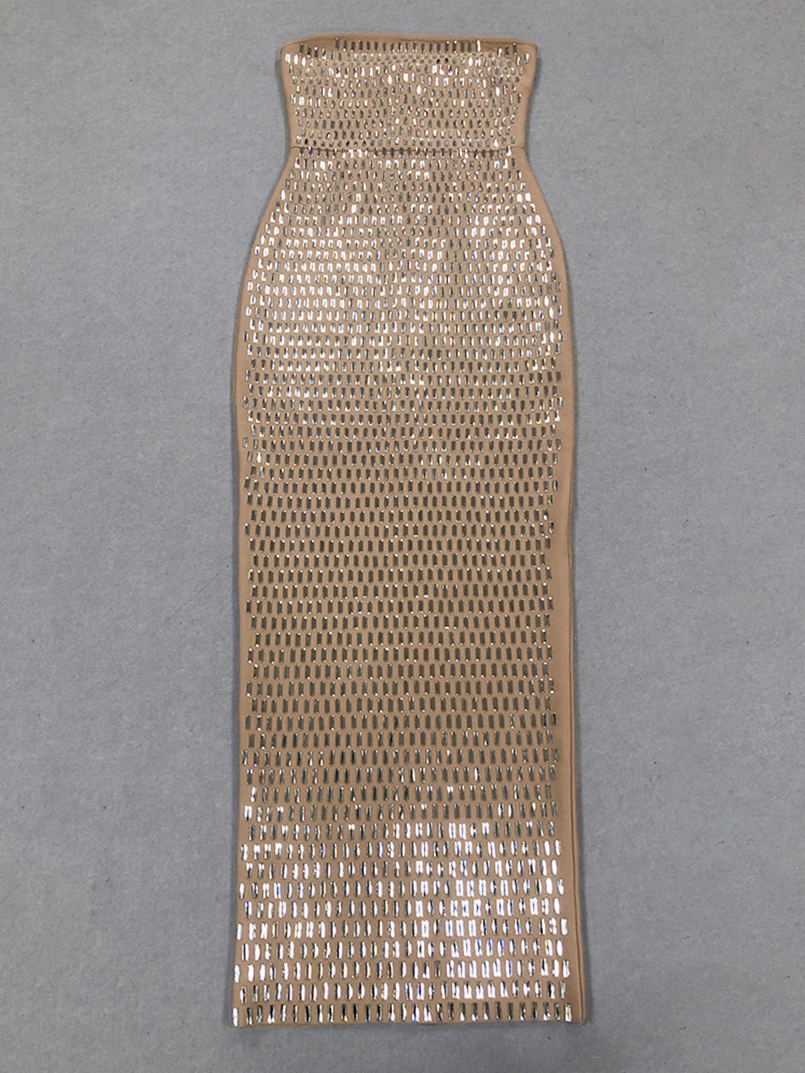 Strapless Luxurious Long Prom Dress with Rhinestone Sheath/Column Design