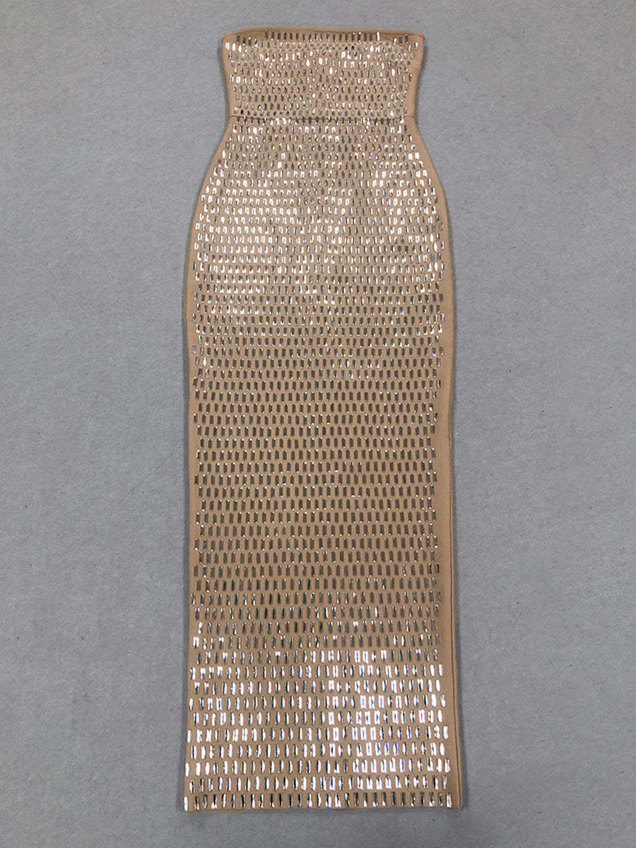 Strapless Luxurious Long Prom Dress with Rhinestone Sheath/Column Design