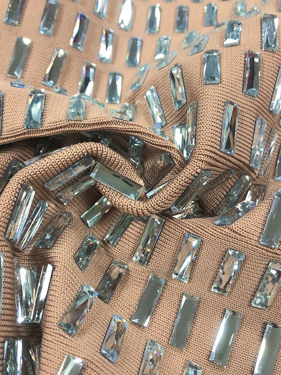 Strapless Luxurious Long Prom Dress with Rhinestone Sheath/Column Design