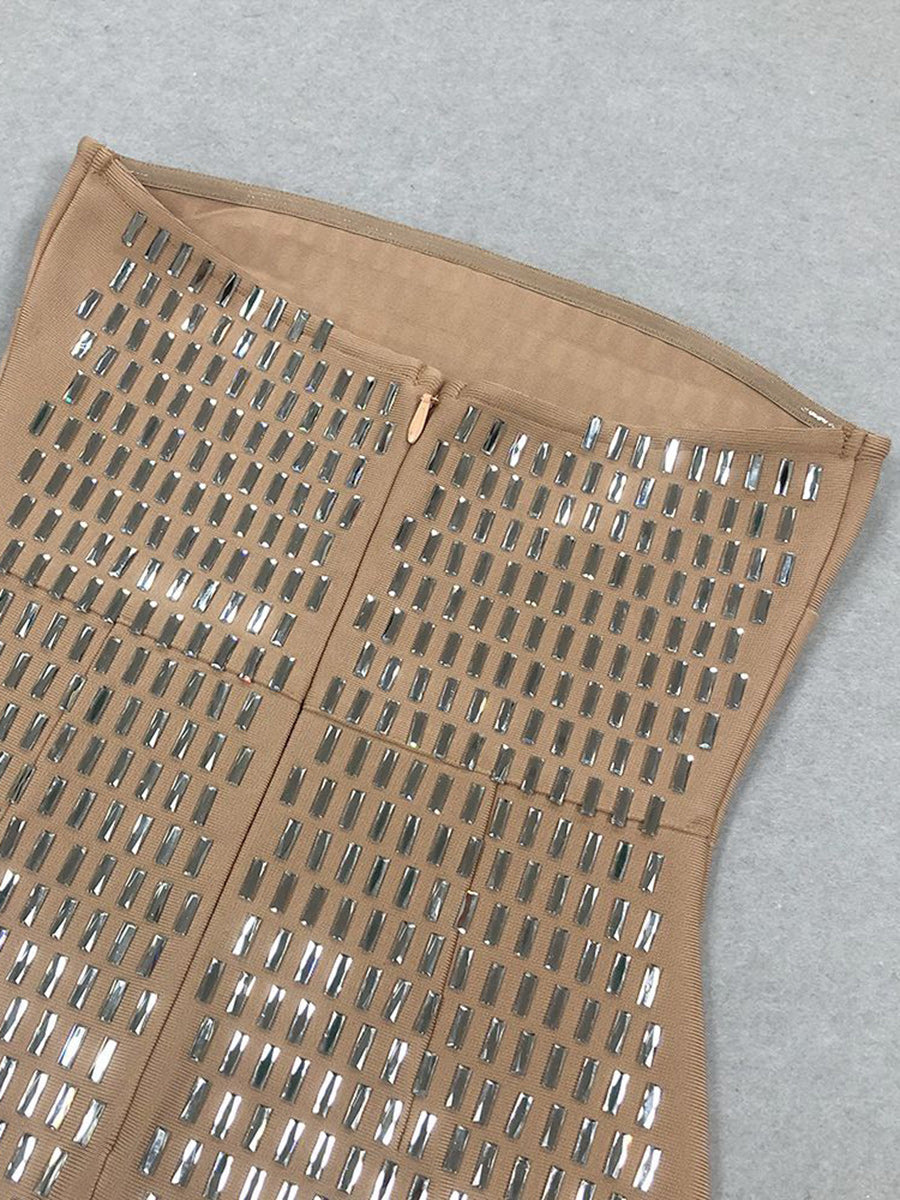 Strapless Luxurious Long Prom Dress with Rhinestone Sheath/Column Design