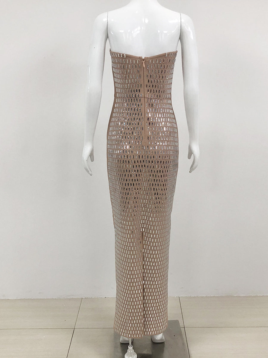 Strapless Luxurious Long Prom Dress with Rhinestone Sheath/Column Design