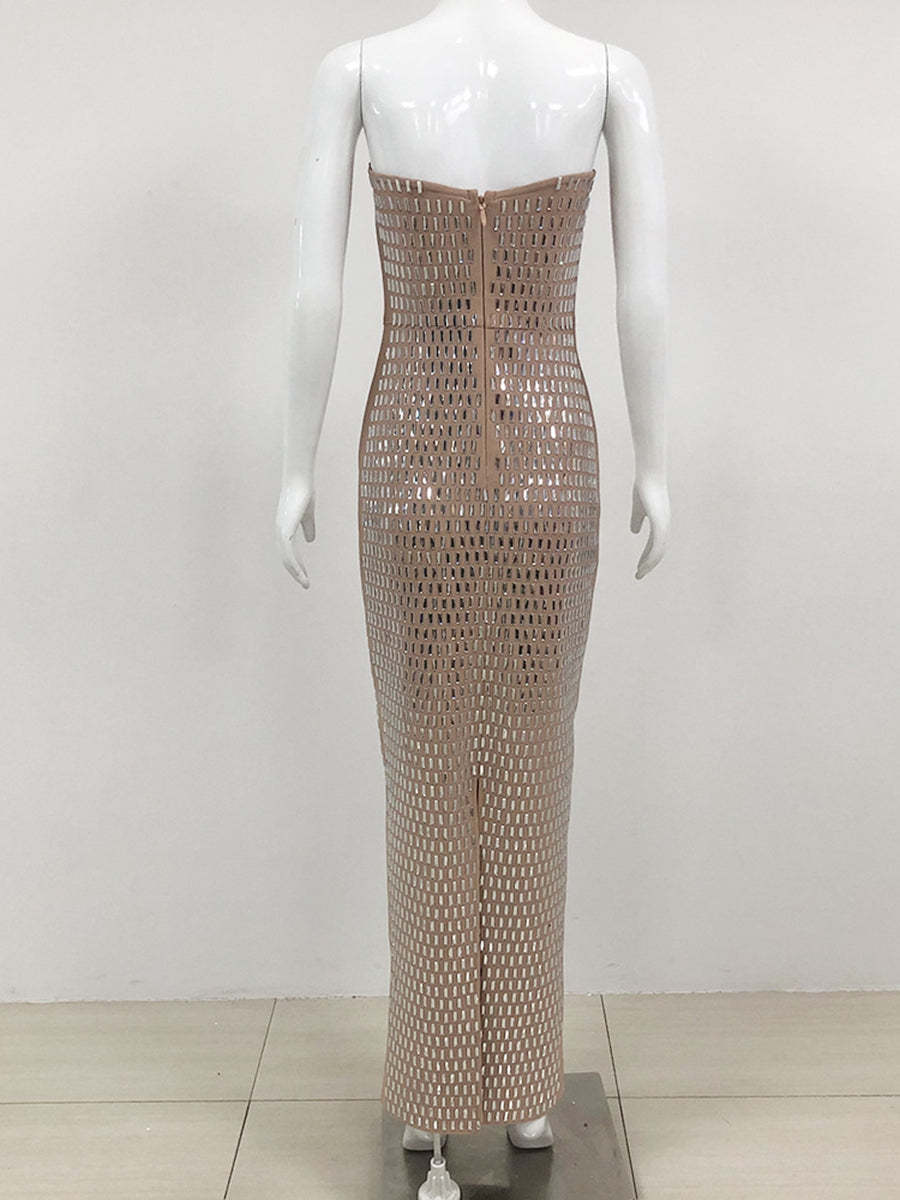 Strapless Luxurious Long Prom Dress with Rhinestone Sheath/Column Design