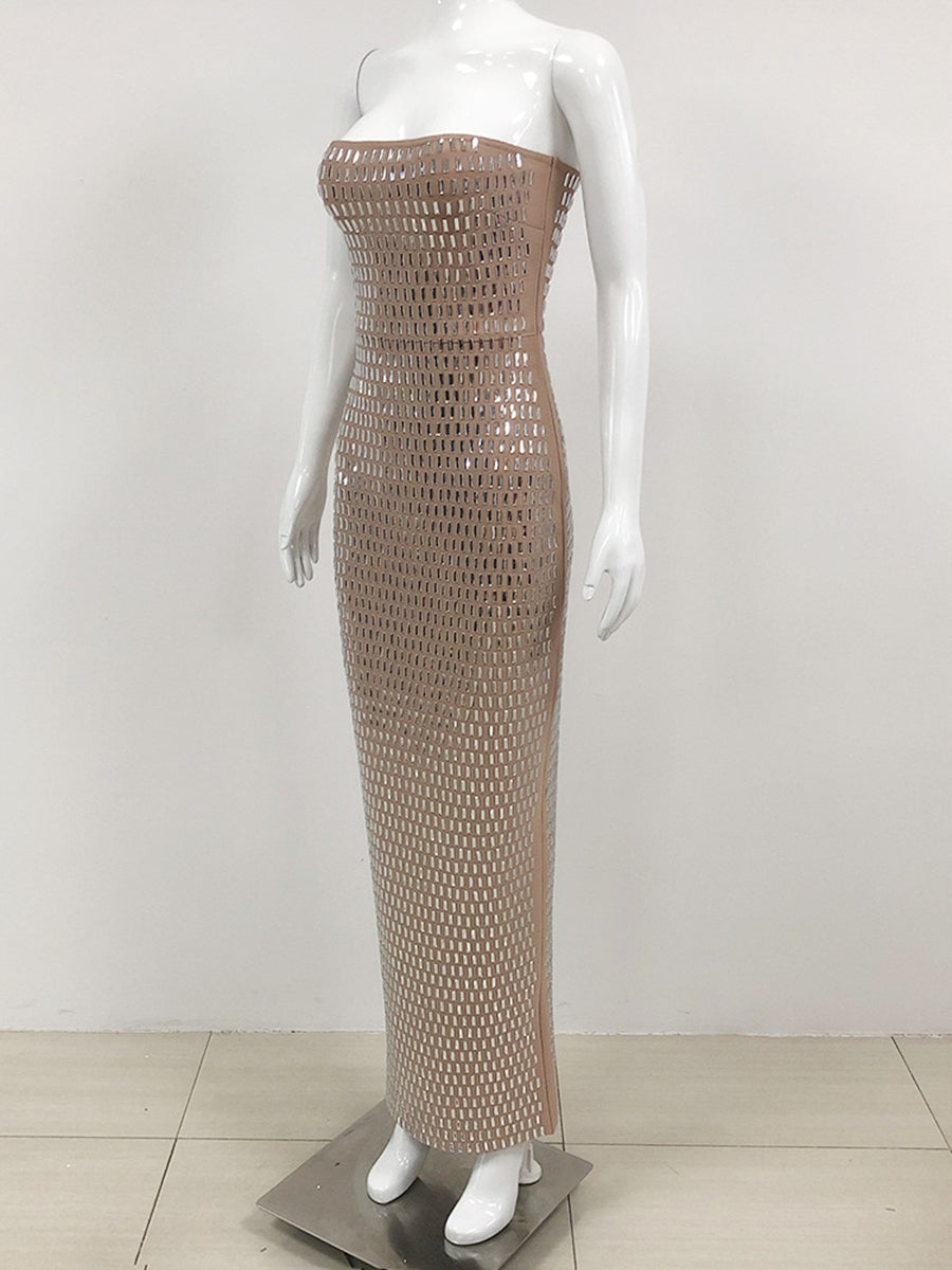 Strapless Luxurious Long Prom Dress with Rhinestone Sheath/Column Design