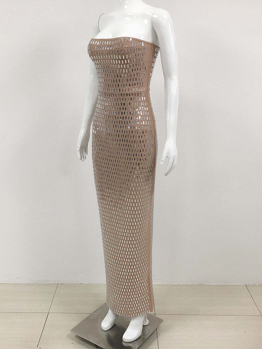 Strapless Luxurious Long Prom Dress with Rhinestone Sheath/Column Design