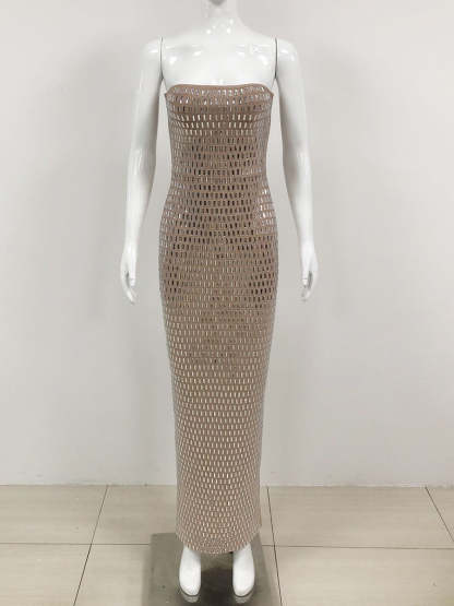 Strapless Luxurious Long Prom Dress with Rhinestone Sheath/Column Design