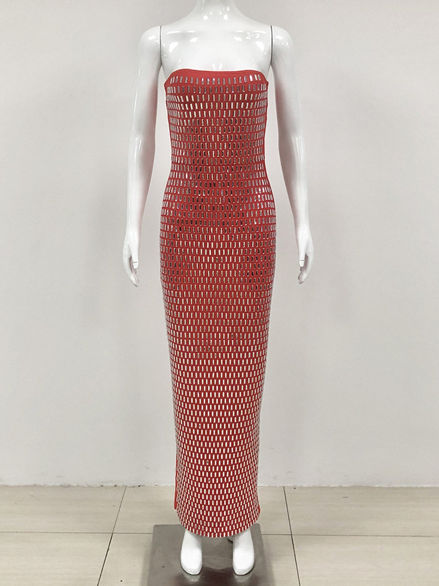 Strapless Luxurious Long Prom Dress with Rhinestone Sheath/Column Design