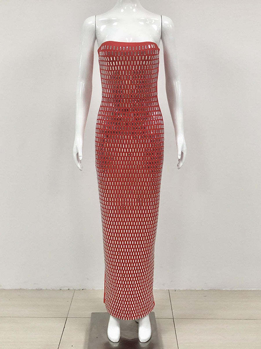 Strapless Luxurious Long Prom Dress with Rhinestone Sheath/Column Design