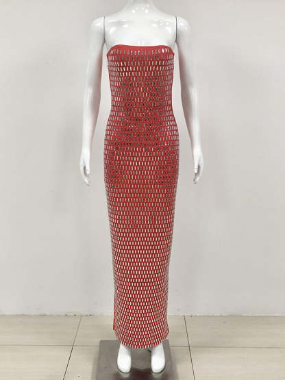 Strapless Luxurious Long Prom Dress with Rhinestone Sheath/Column Design