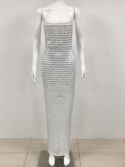 Strapless Luxurious Long Prom Dress with Rhinestone Sheath/Column Design