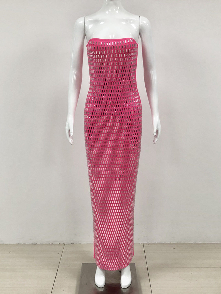 Strapless Luxurious Long Prom Dress with Rhinestone Sheath/Column Design