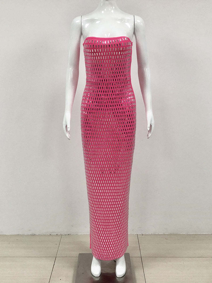 Strapless Luxurious Long Prom Dress with Rhinestone Sheath/Column Design