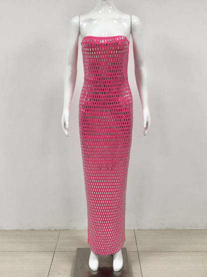 Strapless Luxurious Long Prom Dress with Rhinestone Sheath/Column Design