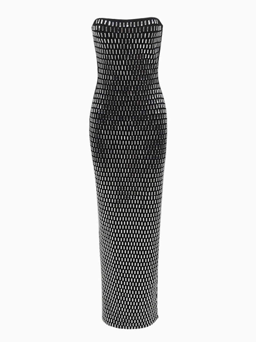 Strapless Luxurious Long Prom Dress with Rhinestone Sheath/Column Design