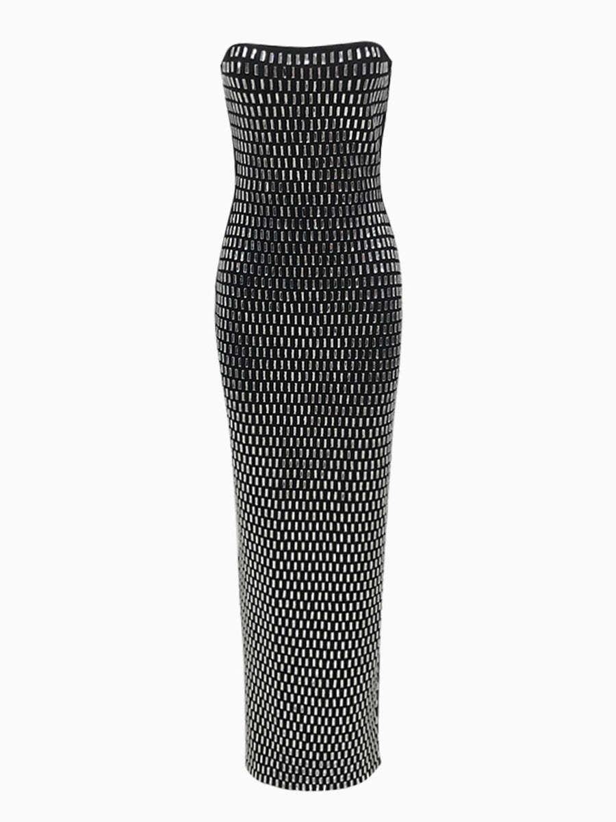 Strapless Luxurious Long Prom Dress with Rhinestone Sheath/Column Design