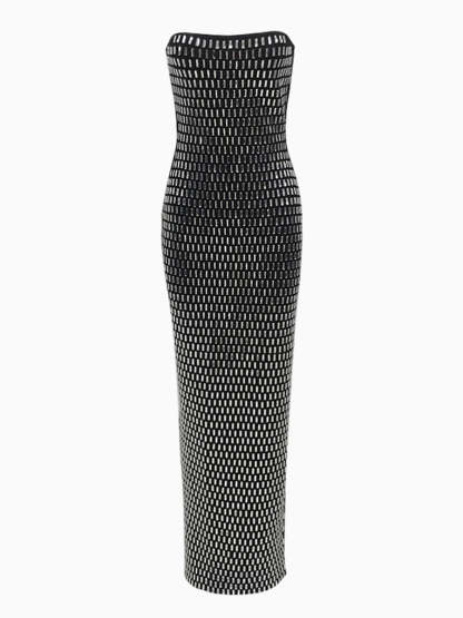 Strapless Luxurious Long Prom Dress with Rhinestone Sheath/Column Design