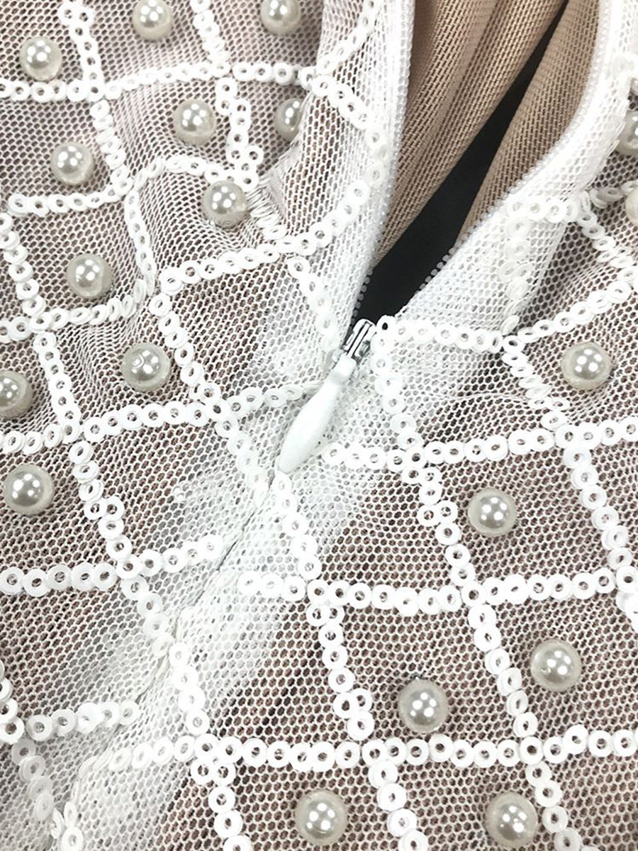 Elegant Sleeveless Sequined Prom Dress with Pearl Accents and Back Split