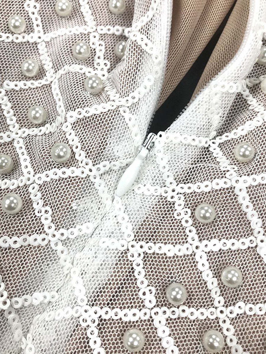 Elegant Sleeveless Sequined Prom Dress with Pearl Accents and Back Split