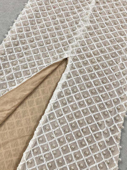 Elegant Sleeveless Sequined Prom Dress with Pearl Accents and Back Split