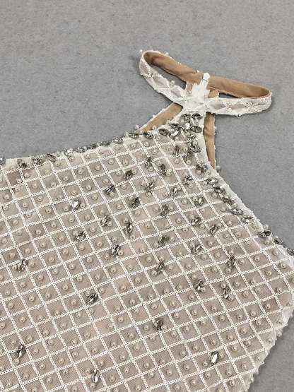 Elegant Sleeveless Sequined Prom Dress with Pearl Accents and Back Split