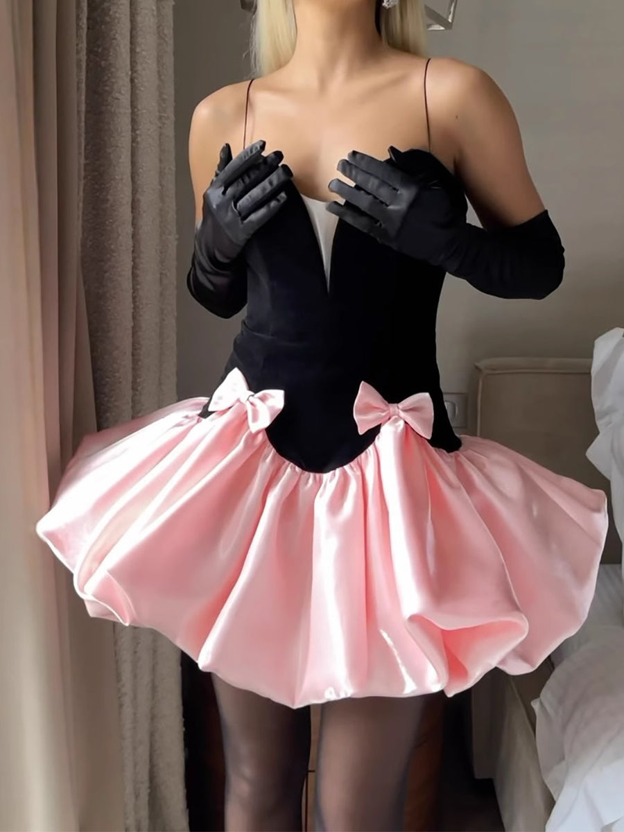 Sweet Mini Spaghetti Strap A-Line Cocktail Dress with Bow