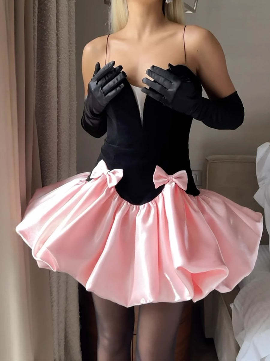 Sweet Mini Spaghetti Strap A-Line Cocktail Dress with Bow