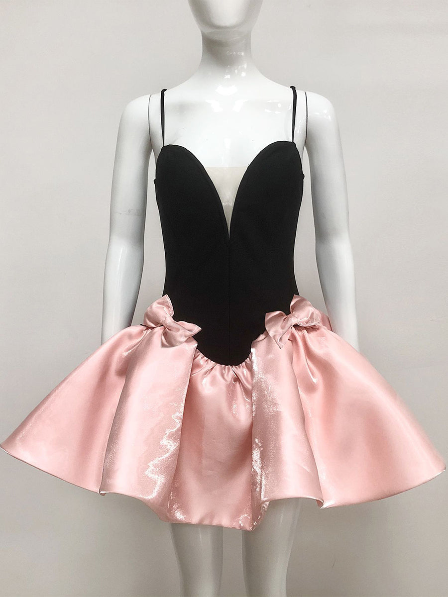 Sweet Mini Spaghetti Strap A-Line Cocktail Dress with Bow