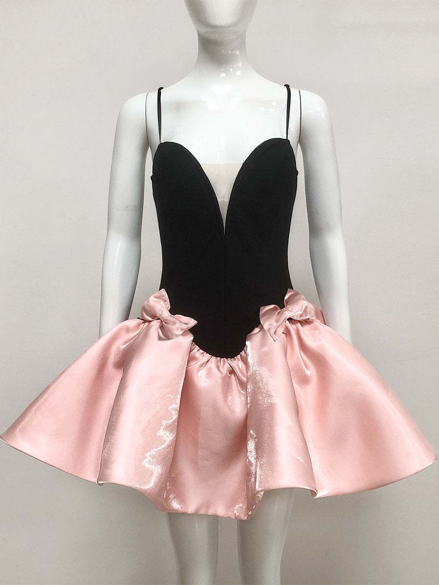 Sweet Mini Spaghetti Strap A-Line Cocktail Dress with Bow