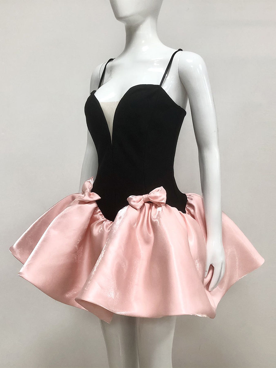 Sweet Mini Spaghetti Strap A-Line Cocktail Dress with Bow